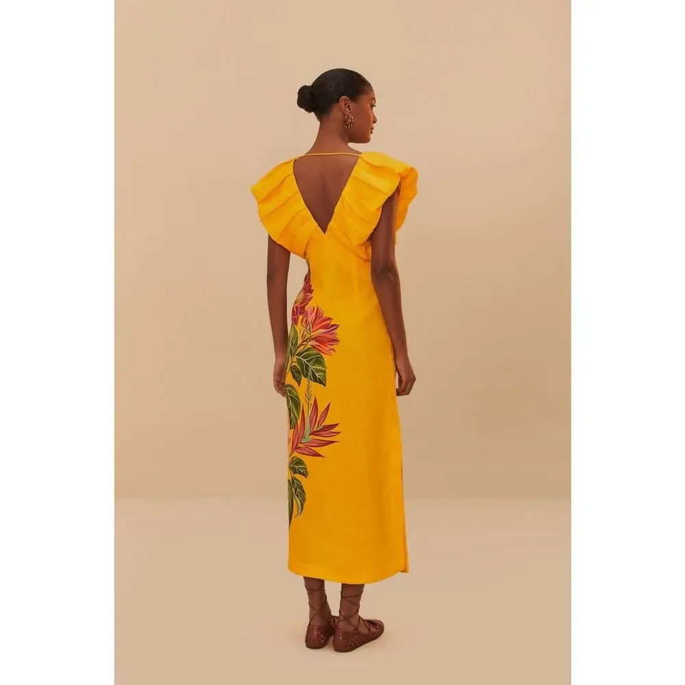 Anthropologie Farm Rio V-Neck Linen Midi Dress - Picture 7 of 13